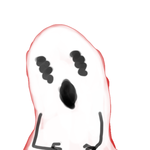 a slightly curved ghost looking at you